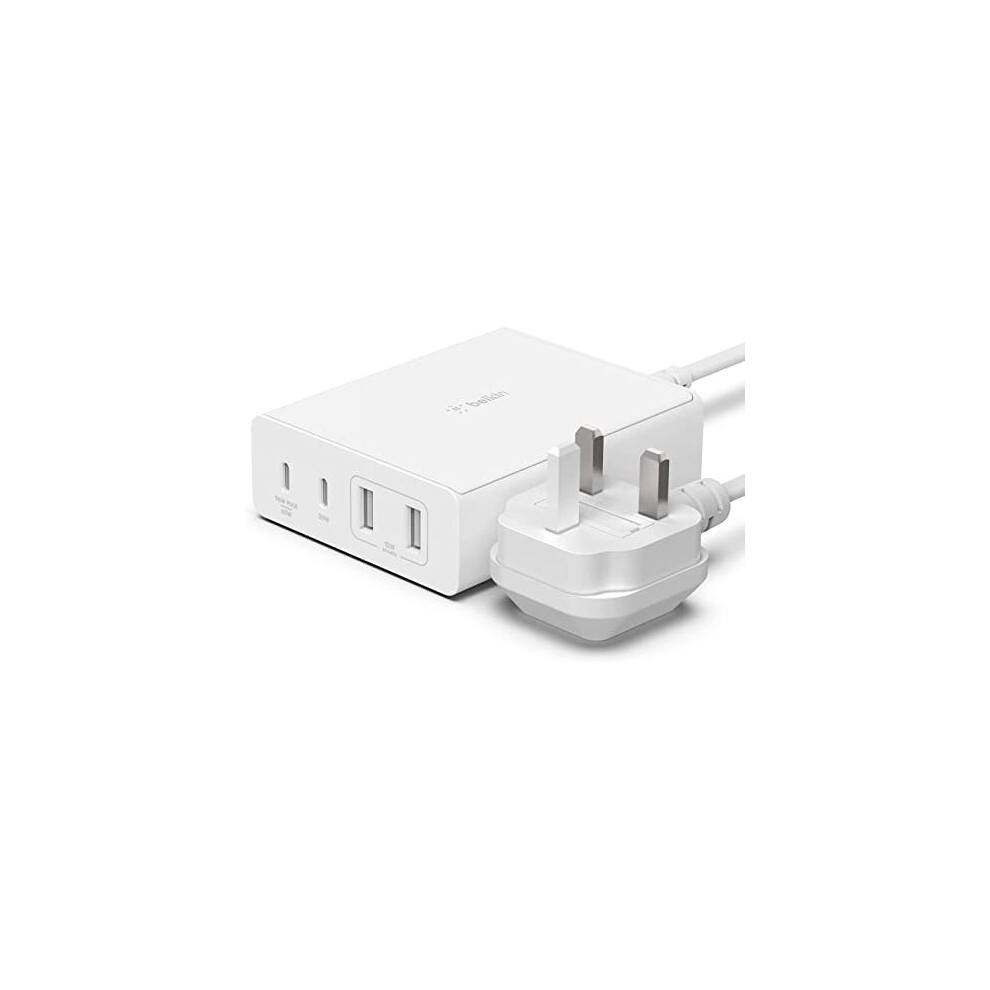 Belkin 108W GaN USB Charging Station for Multiple Devices, 2 USB Type C and 2 USB A Fast Desktop Charger Dock Hub for MacBook, Pro, Air, iPhone, Pro,
