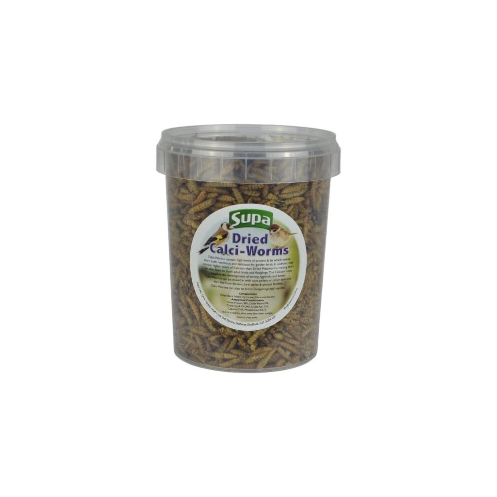 Supa Dried Calci Worms for Wild Birds, 1 Litre Bucket, High Energy Protein Rich Treat For Garden Birds, Attract More Birds To Your Garden, Quality