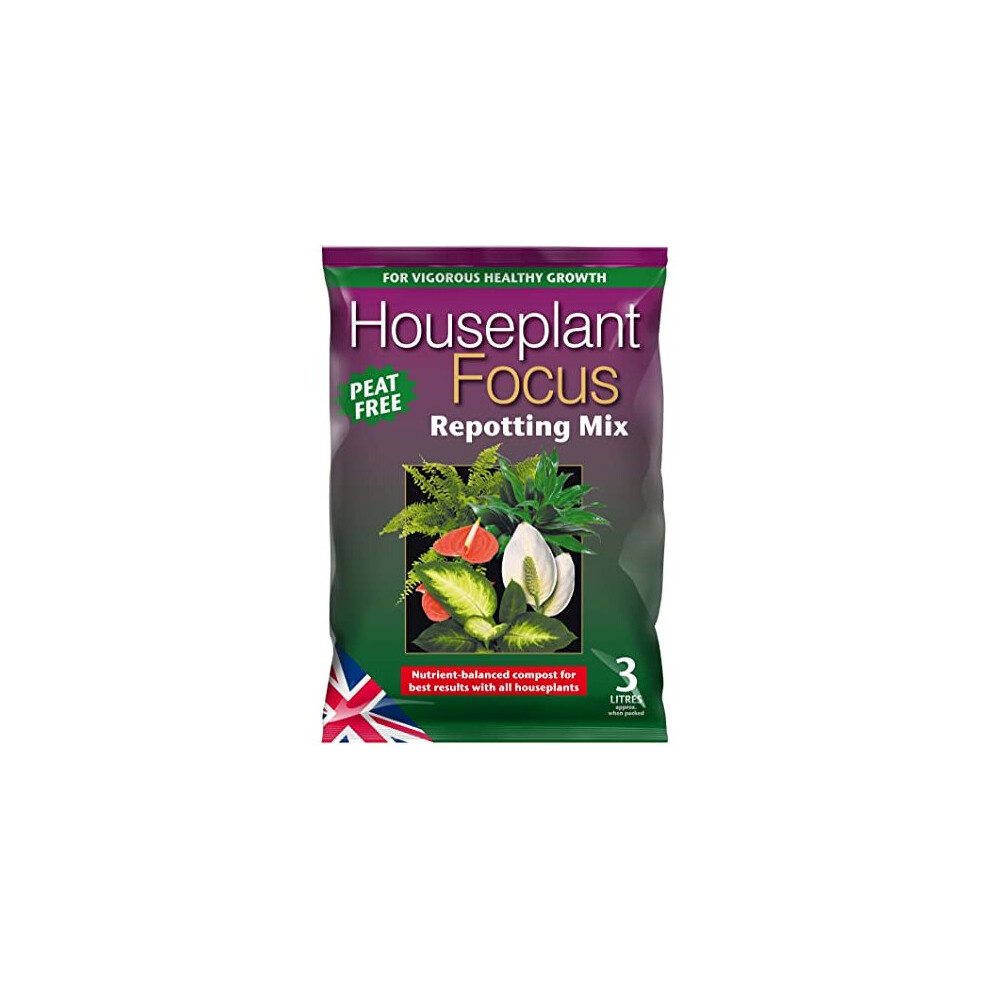 Growth Technology Ltd MDHF3 Peat-Free Houseplant Focus Repotting Mix for Indoor Plants, 3L, Brown