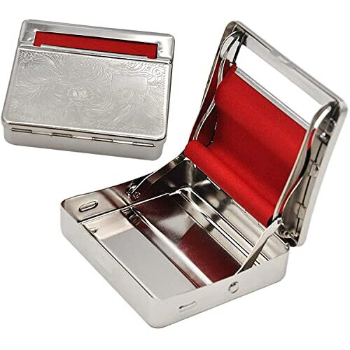 Automatic Cigarette Roller Machine - Polished Silver Box for Roll-Your-Own Cigarettes with Papers and Filter