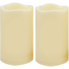 2 PCS 3" x5" Waterproof Outdoor Battery Operated Flameless LED Pillar Candles with Timer Flickering Plastic Resin Electric Decorative Light for