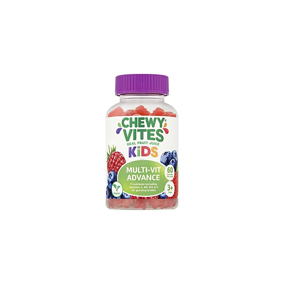 Chewy Vites Kids Multivitamin Advance 60 Gummy Vitamins | 11 Essential Nutrients | 1-A-Day | 2 Months Supply | Real Fruit Juice | Vegan | 3 Years+