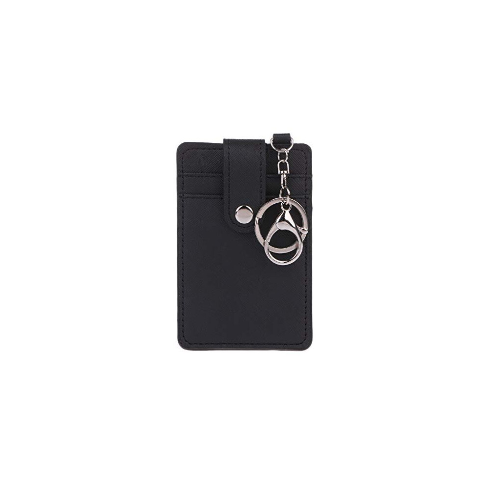 SimpleLife Soft Leather Travel Card Bus Pass Credit Card ID Card Wallet Cover Case Holder with Keychain Keyring Tool