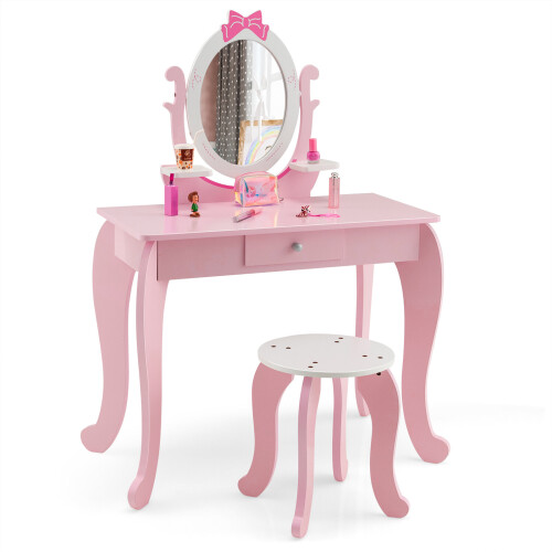 Kids Vanity Set 2in1 Kids Wooden Vanity Table with Stool Drawer on OnBuy