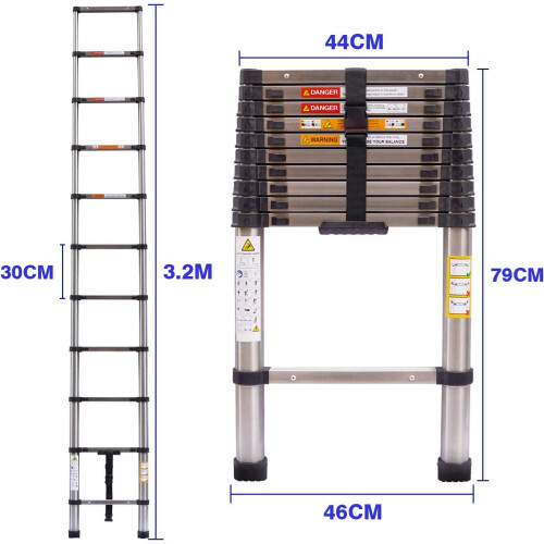 3.2M Telescopic Ladder Protable Step Ladder EN131 Certified 2