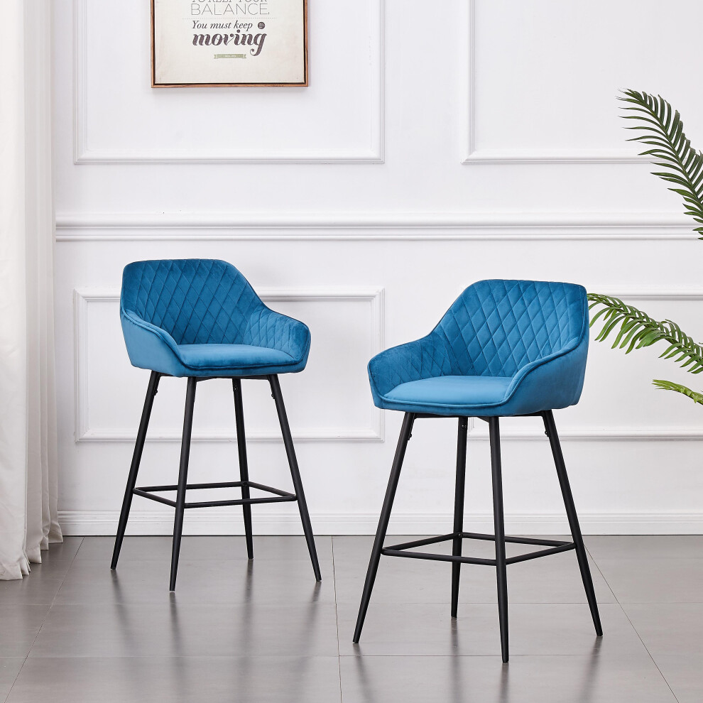 2X Teal Bar Stools Bar Chairs with,Backrest Kitchen,Stools Breakfast