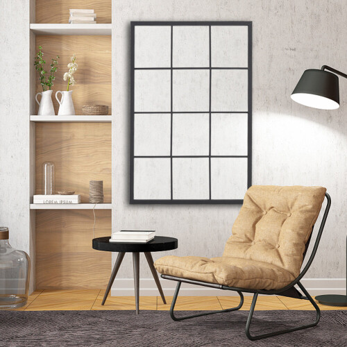 Living And Home (Black - 60*90*2cm) Classic Window Mirror Metal Framed Wall Mirror 2
