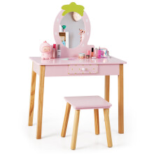 2-in-1 Children Vanity Set Children Wooden Vanity Set with Stool