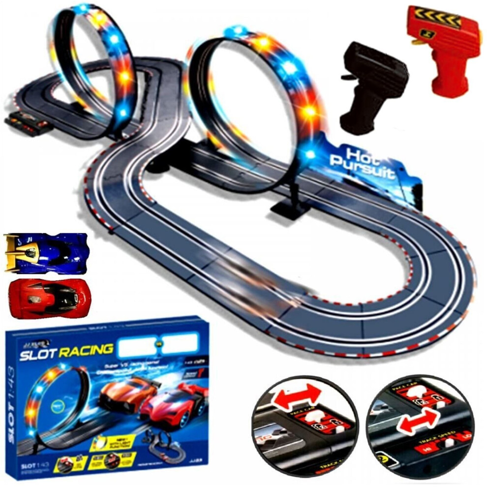 Large Remote Control Light Up Slot Car Racing Track Set Toy Game JJ83