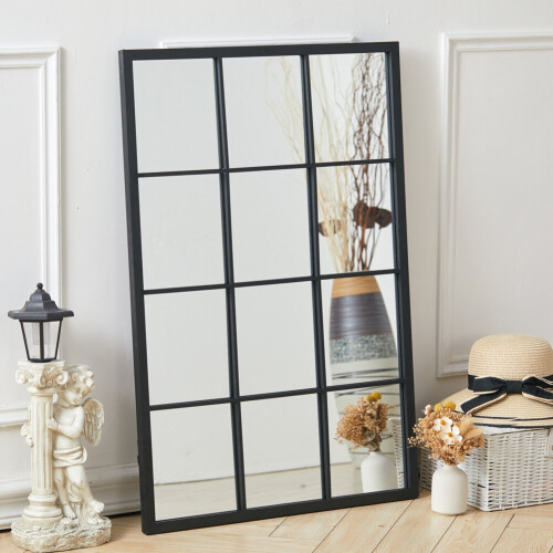Living And Home (Black - 60*90*2cm) Classic Window Mirror Metal Framed Wall Mirror
