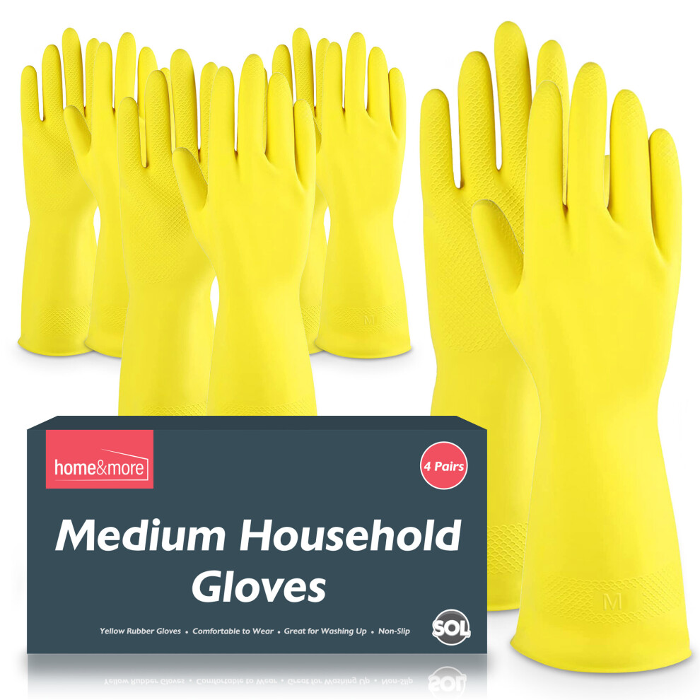 4 Pairs of Medium Household Cleaning Gloves | Latex Rubber