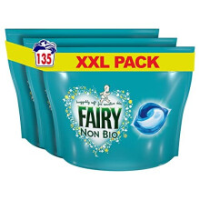 Fairy Non-Bio PODS, Washing Liquid Laundry Detergent Tablets / Capsules, 135 Washes (45 x 3), Huggably Soft for Sensitive Skin