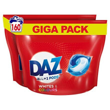 Daz All-in-1 PODS Laundry Detergent Capsules - 160 Washes (80x2), Whites & Colours - Deep Clean, Stain Removal, Brightens & Freshens (Cold Wash)