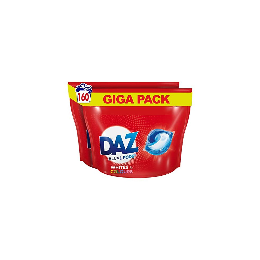 Daz All-In-1 Pods Laundry Detergent Capsules - 160 Washes (80X2), Whites & Colours - Deep Clean, Stain Removal, Brightens & Freshens (Cold Wash)