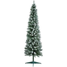 BPIL Snowy Flocked Pencil Slim Artificial Christmas Xmas 5FT/6FT/7FT Tree Slim Beautiful Decoration Snow Tipped Pencil Christmas Tree (6FT-180CM)