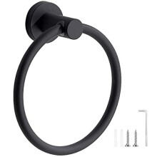 Matte Black Stainless Steel Towel Ring, Wall-Mounted Towel Holder for Kitchen & Bathroom, 304 Stainless, Durable & Scratch-Resistant