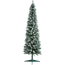 BPIL Snowy Flocked Pencil Slim Artificial Christmas Xmas 5FT/6FT/7FT Tree Slim Beautiful Decoration Snow Tipped Pencil Christmas Tree (7FT-210CM)