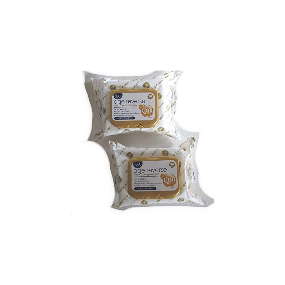 ANTI AGEING FACIAL CLEANSING WIPES FACE AGE REVERSE ANTI-AGING WITH CO-ENZYME Q10 3 X PACKS OF 30