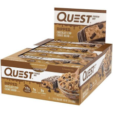 Quest Bars Dipped Chocolate Chip Cookie Dough - 12 Bars, 60g Each, 20g Protein, 1g Sugar