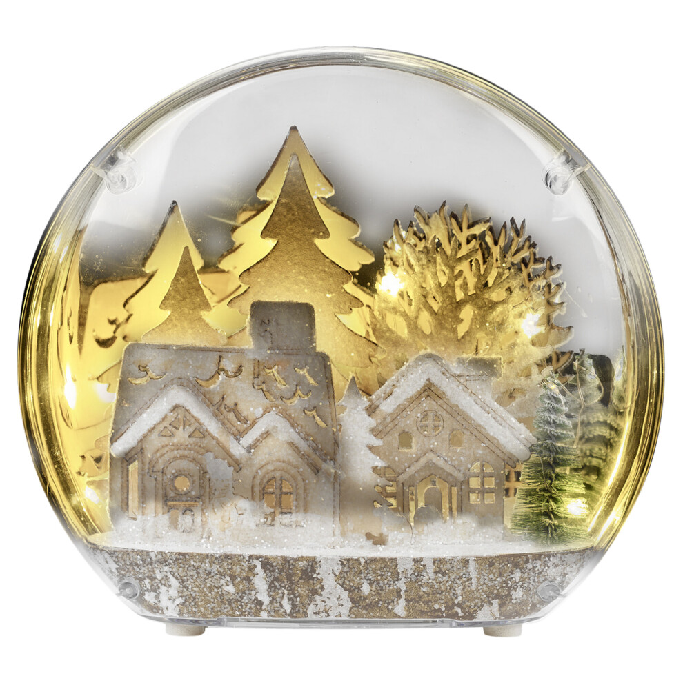 Urbn Living 22Cm Decorative Oval Wooden Dome Christmas Scene Decoration Led Light