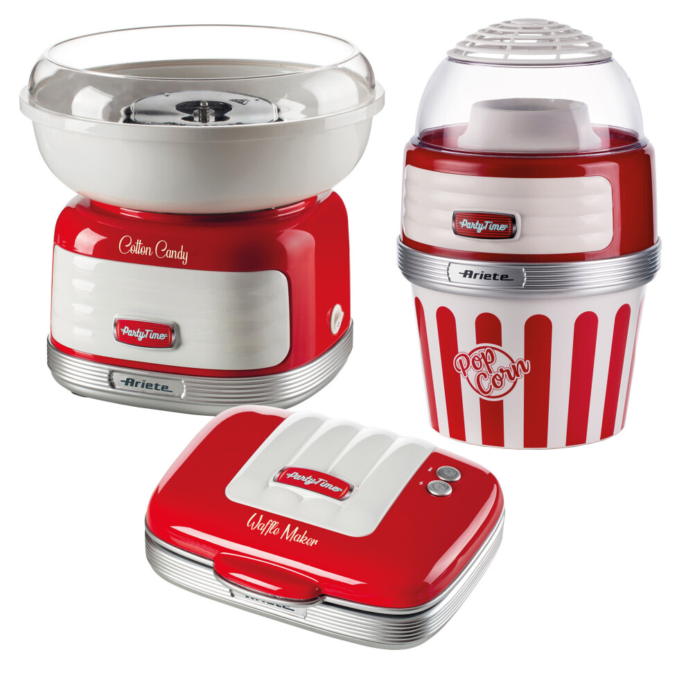 Ariete Retro Style Candy Floss, Popcorn Maker and Waffle Maker Set, Red