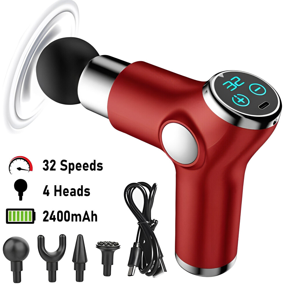 Fk Sports Red ( 32 Speed With Touch Lcd) Lcd Massage Gun Massager Percussion Vibrating