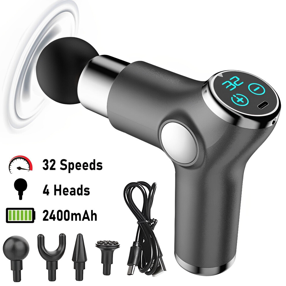 (Grey 32 Speed with Touch LCD) LCD Massage Gun Massager Percussion Vibrating