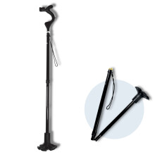 Folding Walking Stick PRO - Upright Support, 10-Height Adjustable (102-127 cm), Foldable with LED Light and 360-degree Traction for Stable Mobility