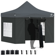VOUNOT 3x3m Gazebo resistente com 4 lados, Pop up Gazebo Tenda de festa totalmente à prova de água com saco de rolo e pesos para as pernas, cinzento