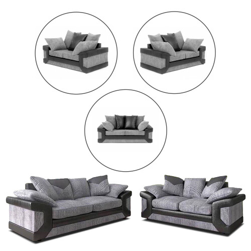 MN Furniture (Black Grey, 3+2 Seated) Modern Denver 3+2 and Corner Luxuries Sofa 2
