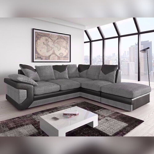 MN Furniture (Black Grey, Right Corner Sofa) Modern Denver 3+2 and Corner Luxuries Sofa