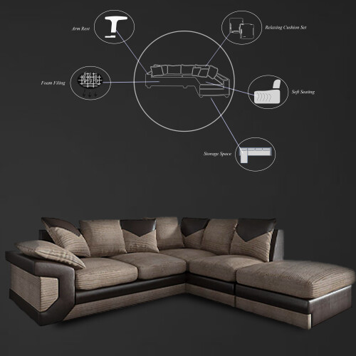 MN Furniture (Beige Brown, Right Corner Sofa) Modern Denver 3+2 and Corner Luxuries Sofa 1
