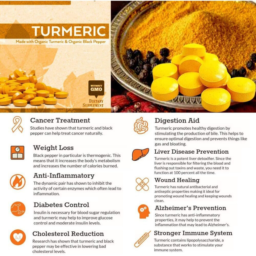 (Turmeric 1505mg & Black Pepper 180 Tablets Tumeric Curcumin - not capsules Vegan) Turmeric & Black Pepper 1505mg & 100mg Tablets