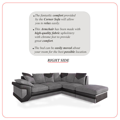 MN Furniture (Black Grey, Right Corner Sofa) Modern Denver 3+2 and Corner Luxuries Sofa 2