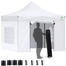 VOUNOT 3x3m Heavy Duty Gazebo with 4 Sides, Pop up Gazebo Fully Waterproof Party Tent with Roller Bag and Leg Weights, White