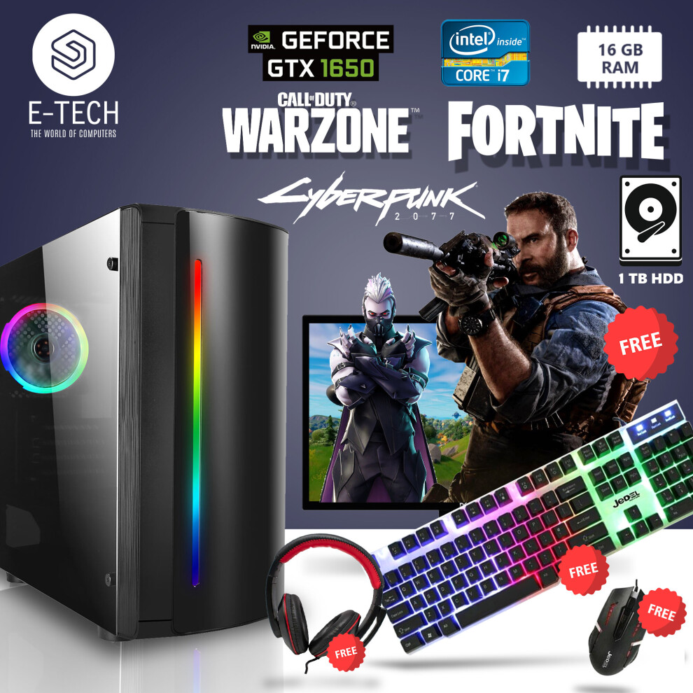 Gaming Pc Computer Bundle Intel Quad Core I7 16Gb Ddr3 1Tb Gtx1650 W10 5060936451319