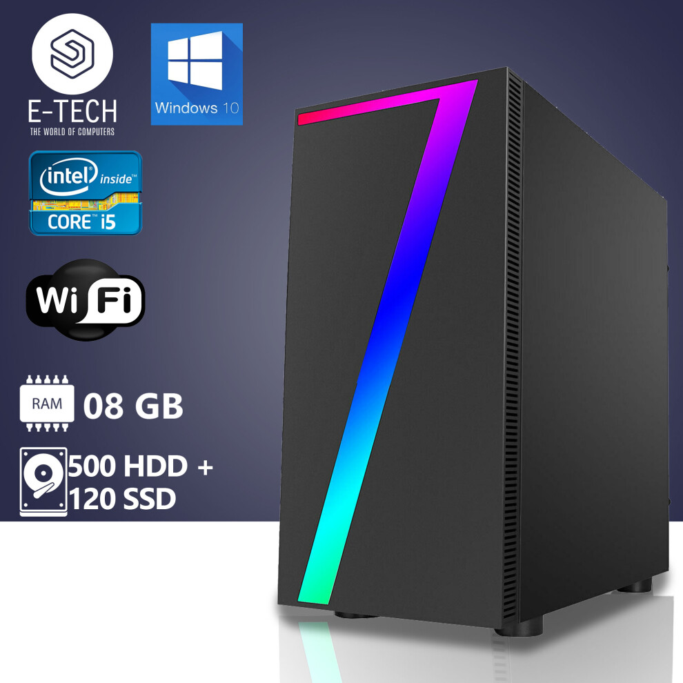 Gaming PC Computer Intel Quad Core i5 8GB RAM 500GB HDD+120GB SSD W10