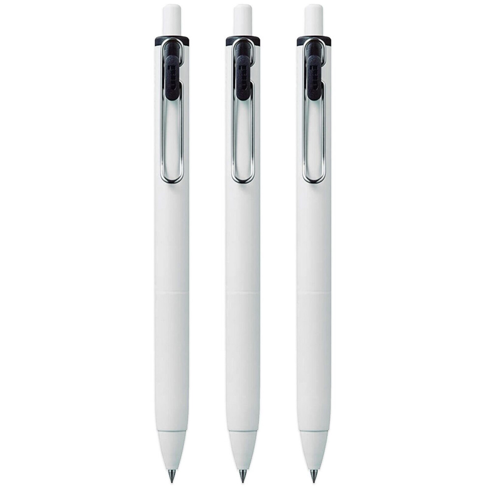 Uni-Ball UMN-S-05 Retractable Gel Ink Rollerball Pens -  White Barrel - Black Ink - Pack of 3