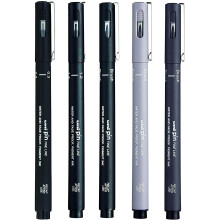 Uni-Ball Pin Drawing Pen - 03/12/Brush - Light Grey/ Dark Grey/ Black - Wallet of 5