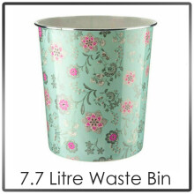 Waste Paper Dust Bin Round Plastic Floral Pattern Vintage Green Home