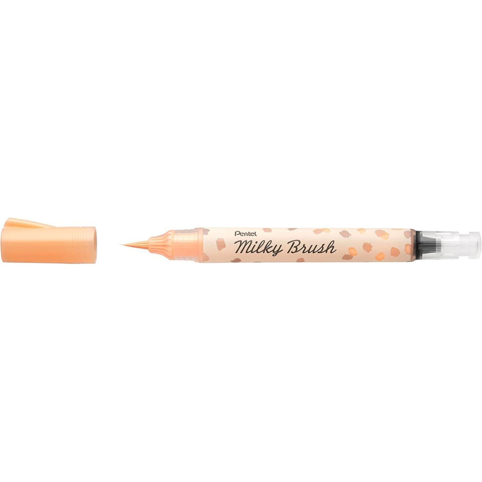 Pentel Arts Milky Brush Marker Pens - Pastel Ink - Fine to Wide Stroke - Pastel Orange