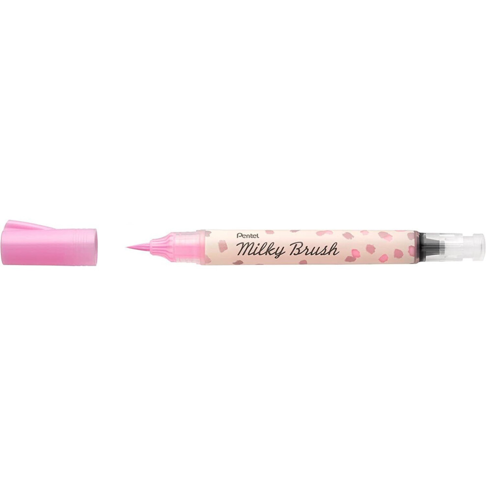 Pentel Arts Milky Brush Marker Pens - Pastel Ink - Fine To Wide Stroke - Pastel Pink