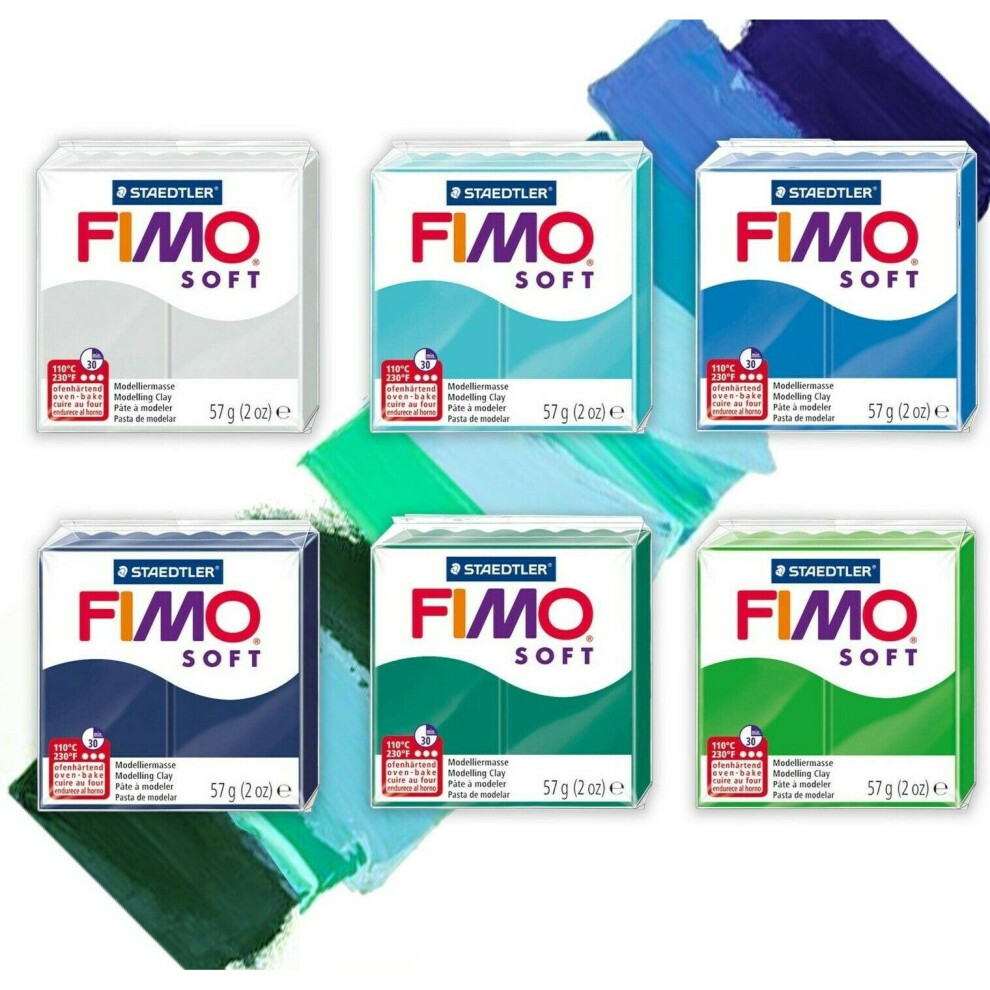 FIMO Soft Polymer Oven Modelling Clay - 57g - Cool Tones - Set of 6 Colours