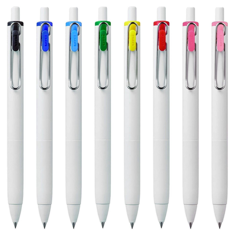 Uni-Ball - UMN-S-05 - Retractable Rollerball Gel Ink - White Barrel - 1 of Each Colour - 8 Pack