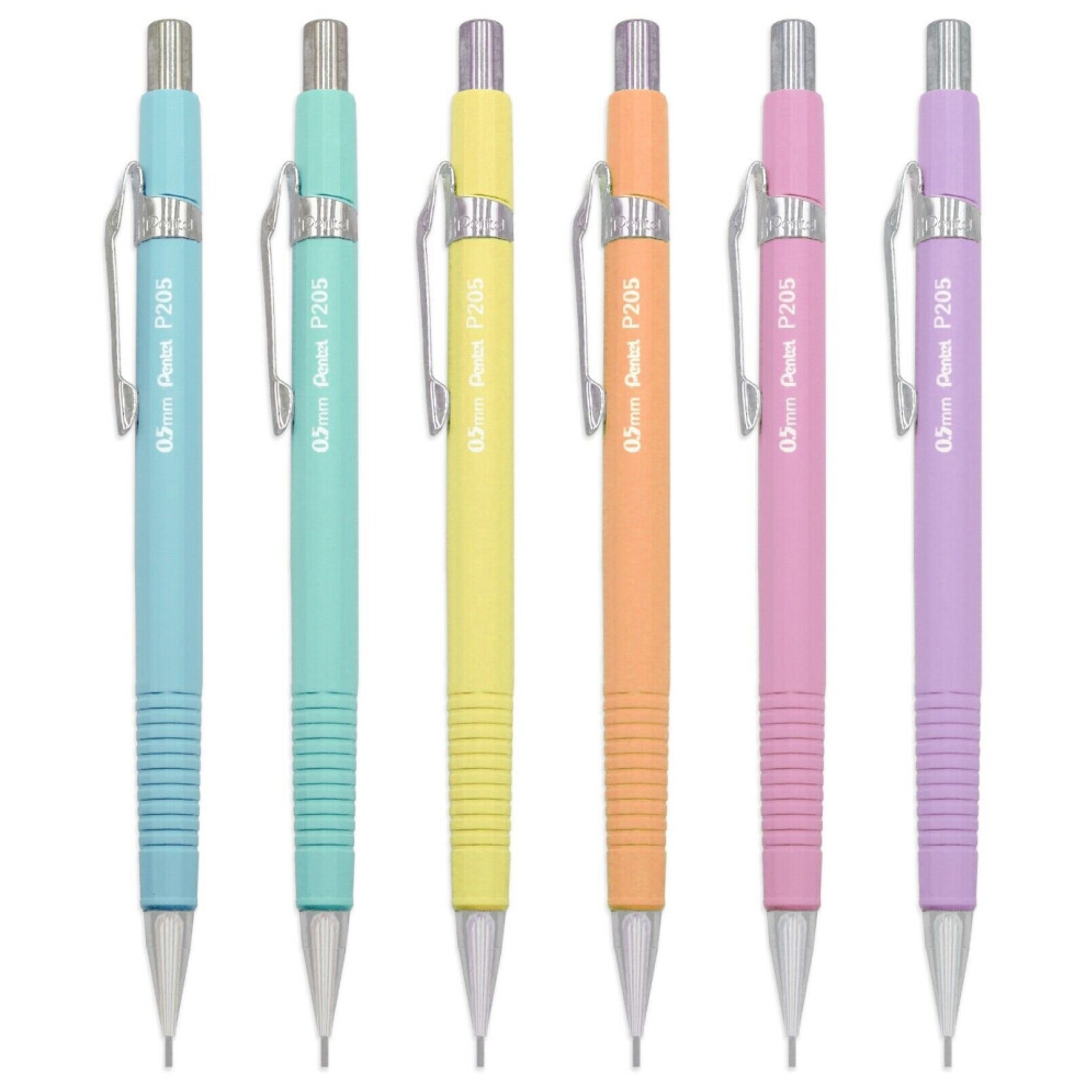 Pentel P205-97 Mechanical Automatic Pencil - Pastel Floral Range - 1 Of Each Colour - 6 Pack