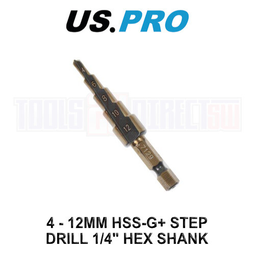 us pro US PRO Tools 4 - 12mm HSS-G+ Step Drill Step Cone 1/4" Hex Shank 7129