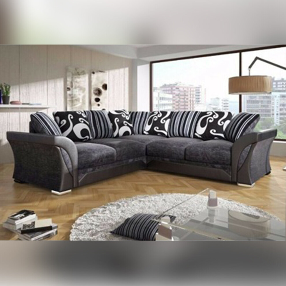 (Black Grey, Corner Sofa) Mario 3+2 Seater and Corner Bedroom Luxuries Sofa