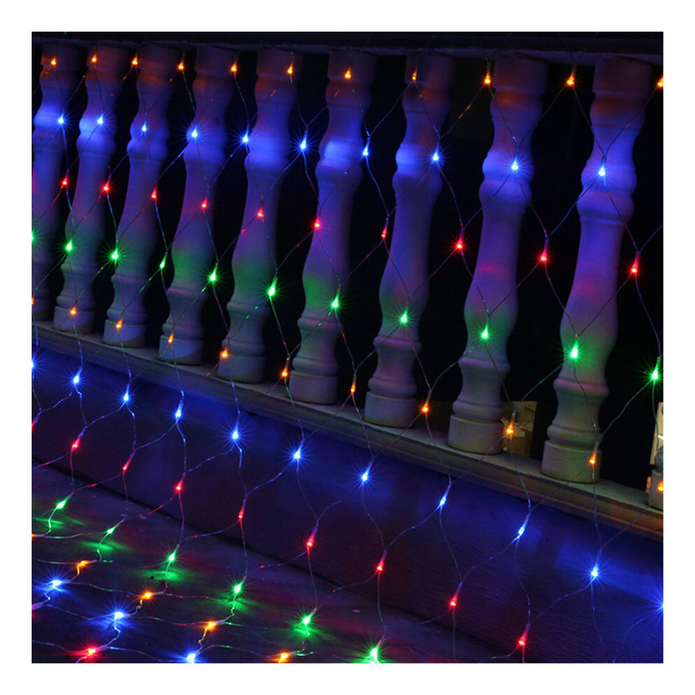 (Multi-coloured, 3*2M) LED Net Mesh Light Christmas Window Curtain String Light Outdoor Fairy Light Garland for Wedding Holiday Decor