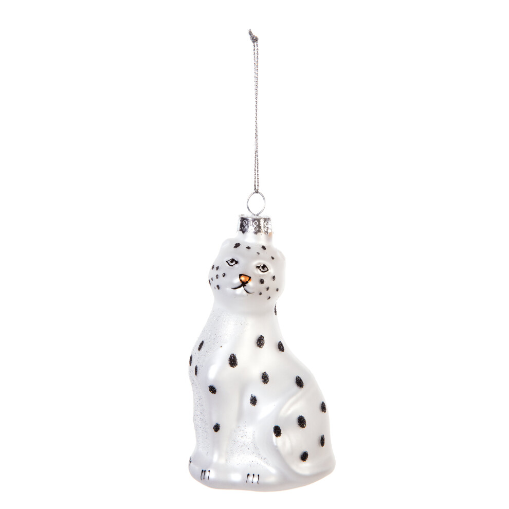 Christmas Bauble 10cm White Glass Snow Leopard Premier G211178