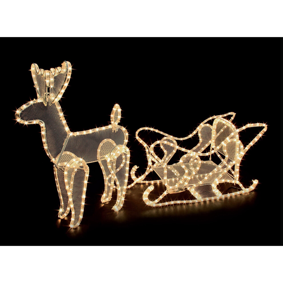 (Large Reindeer w/Sleigh) CHRISTMAS ROPE LIGHT OUTDOOR REINDEER SILHOUETTE